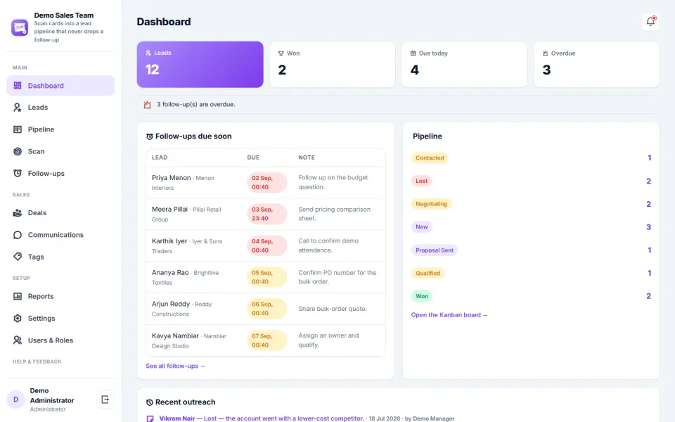 Business Card Scanner & Lead Pipeline CRM Software