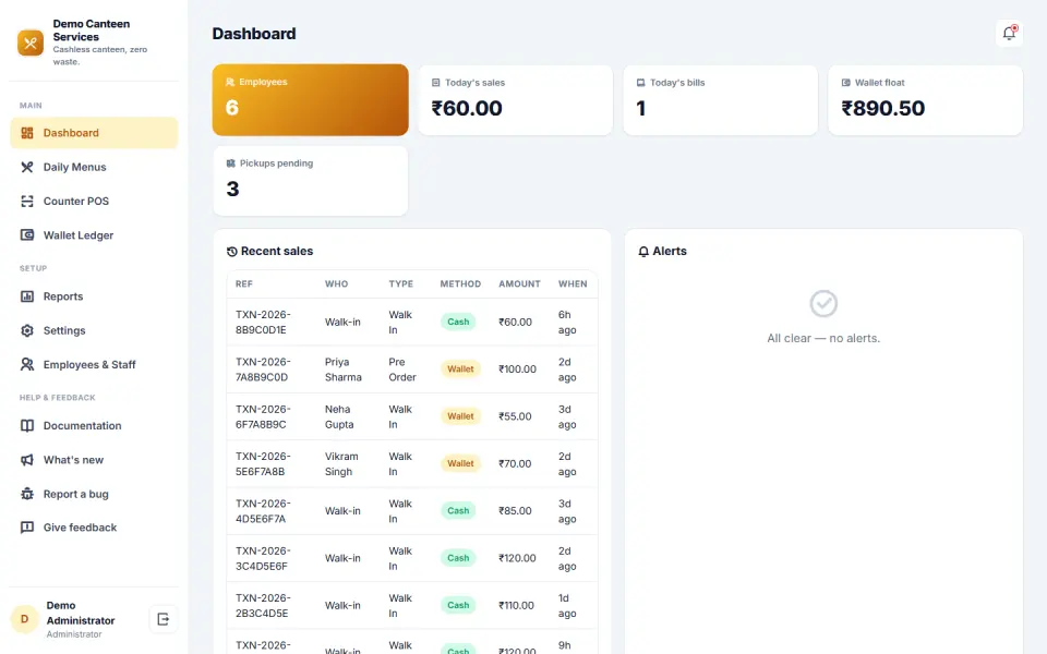 Canteen Management, Cashless Wallet and Pre-Order Software