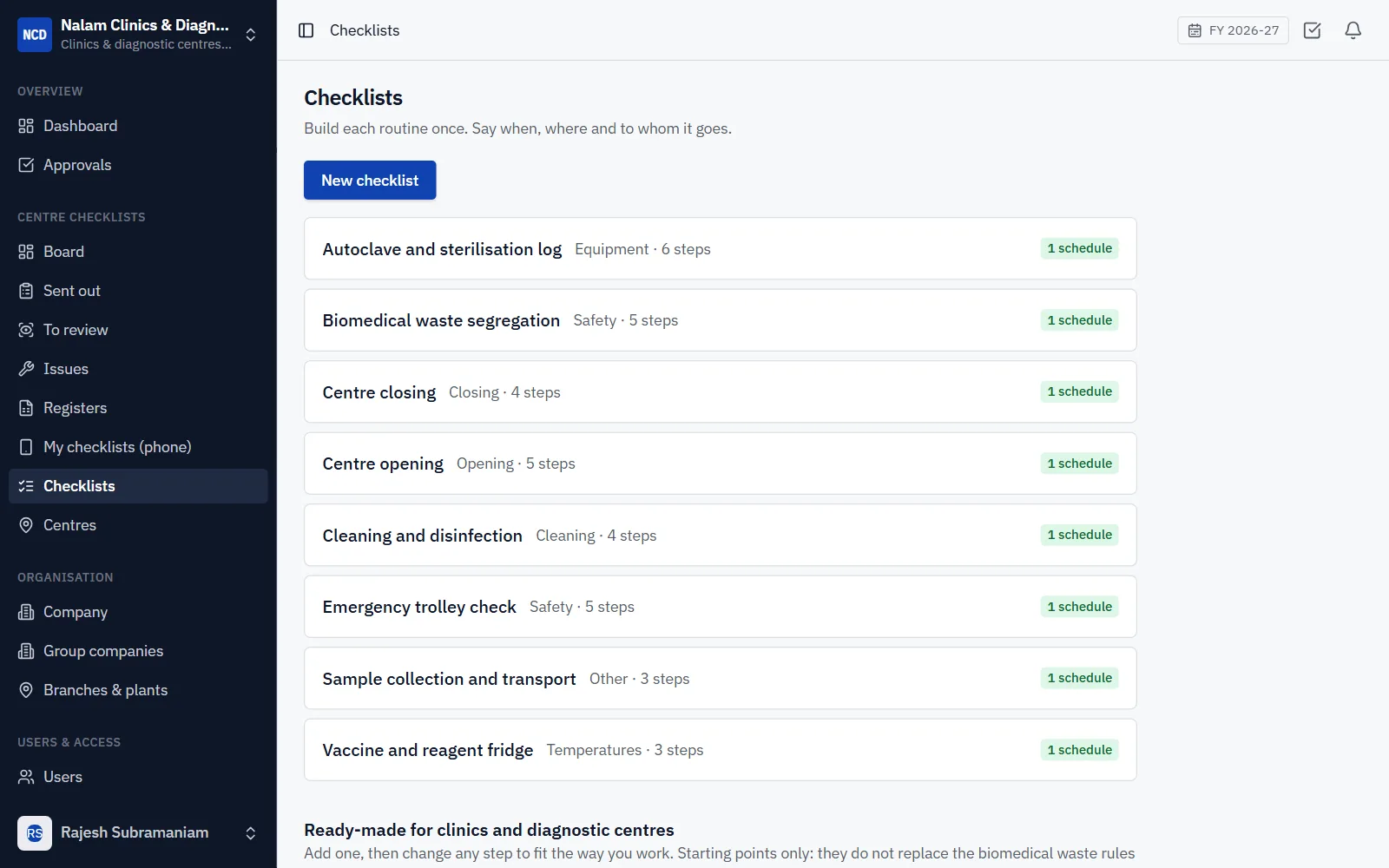 Clinic Checklists Software for Clinics and Diagnostic Centres screenshot