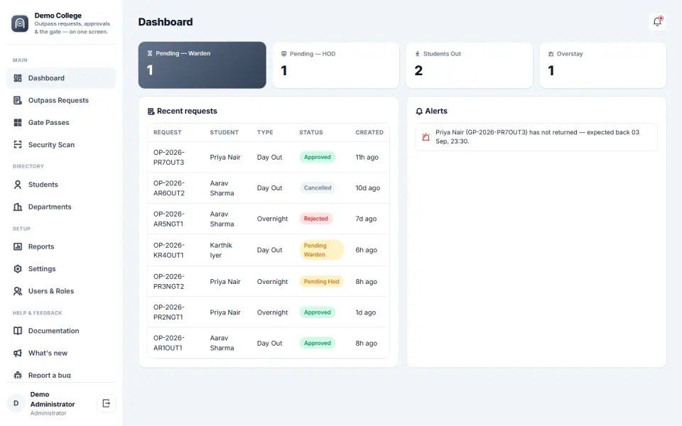 College Outpass & Gate Pass Management Software