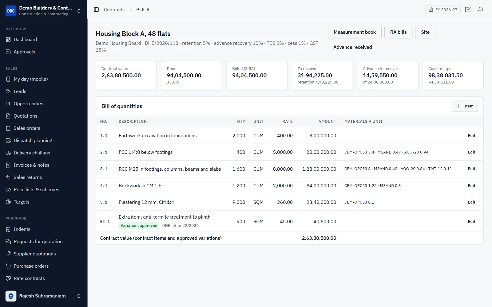 Construction & Contracting ERP Software screenshot