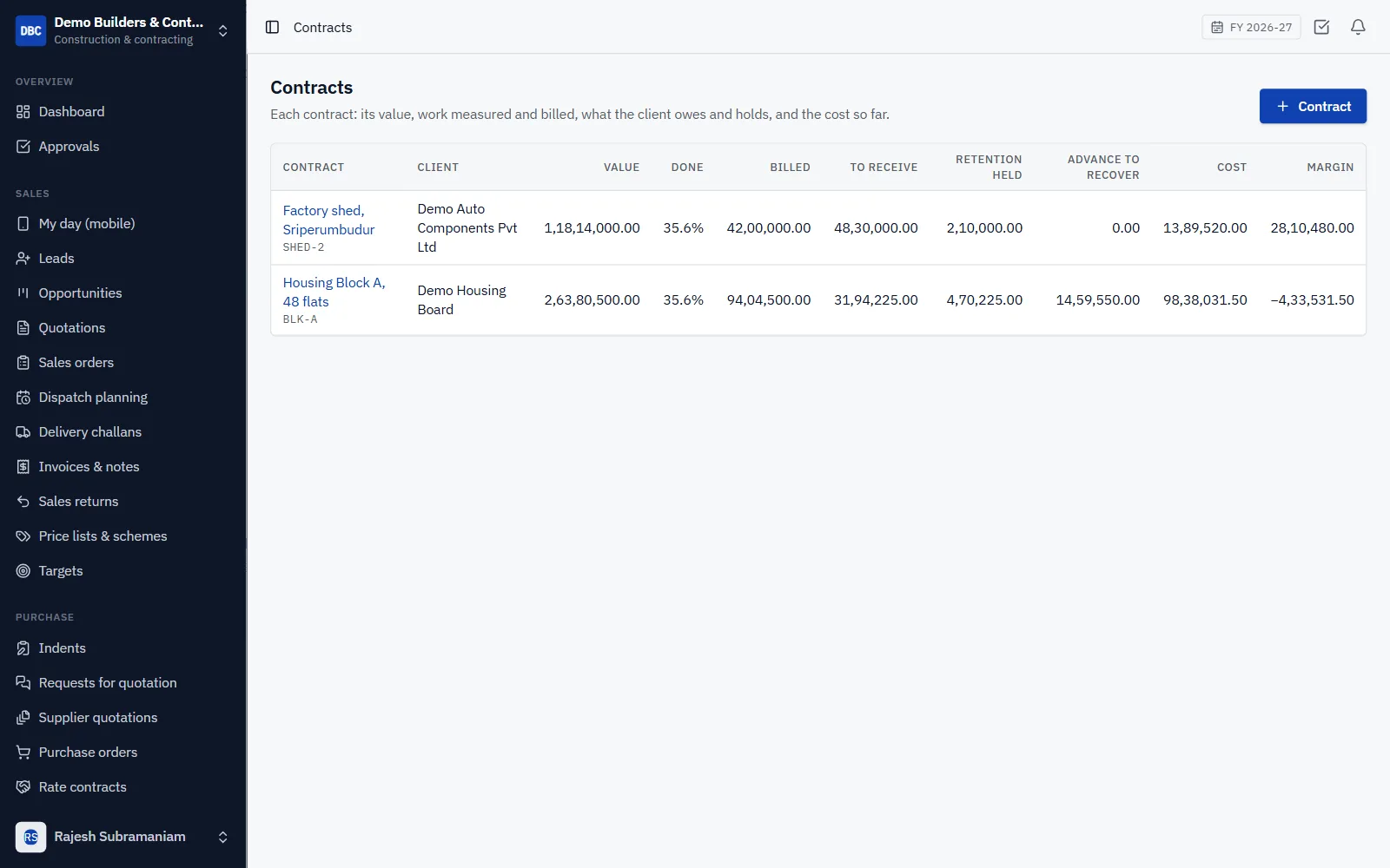 Construction & Contracting ERP Software screenshot