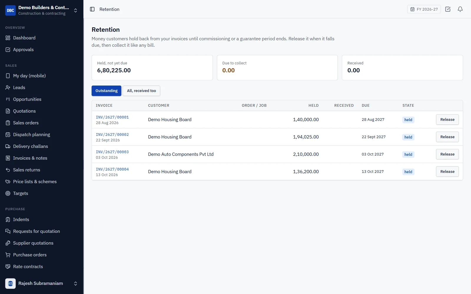 Construction & Contracting ERP Software screenshot