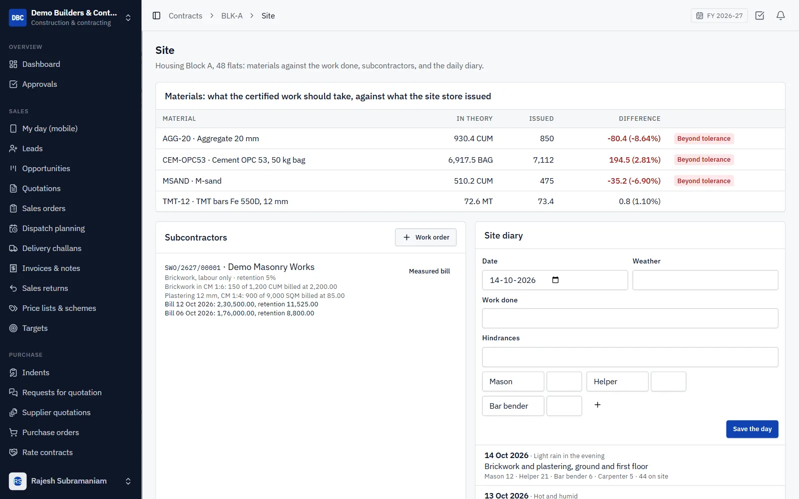 Construction & Contracting ERP Software screenshot