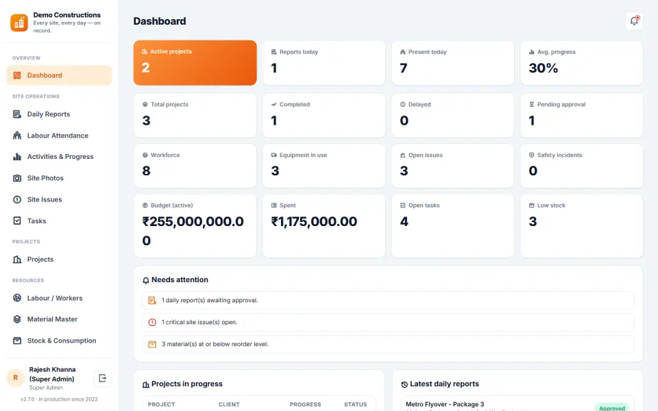Construction Site Daily Reporting Software