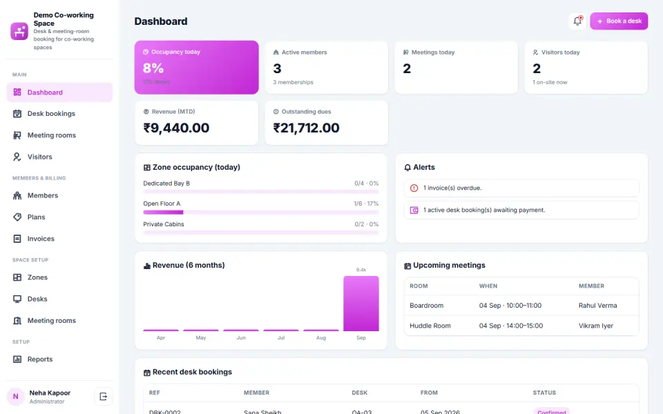 Co-working Space Booking and Management Software