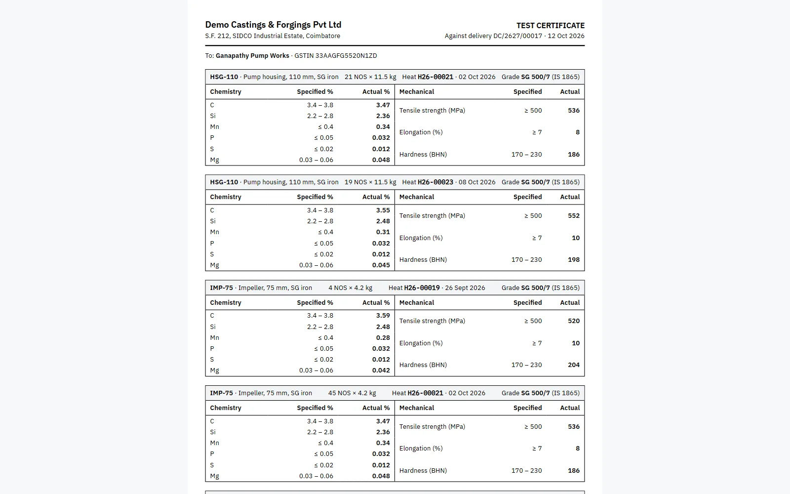 Foundry & Castings ERP Software screenshot