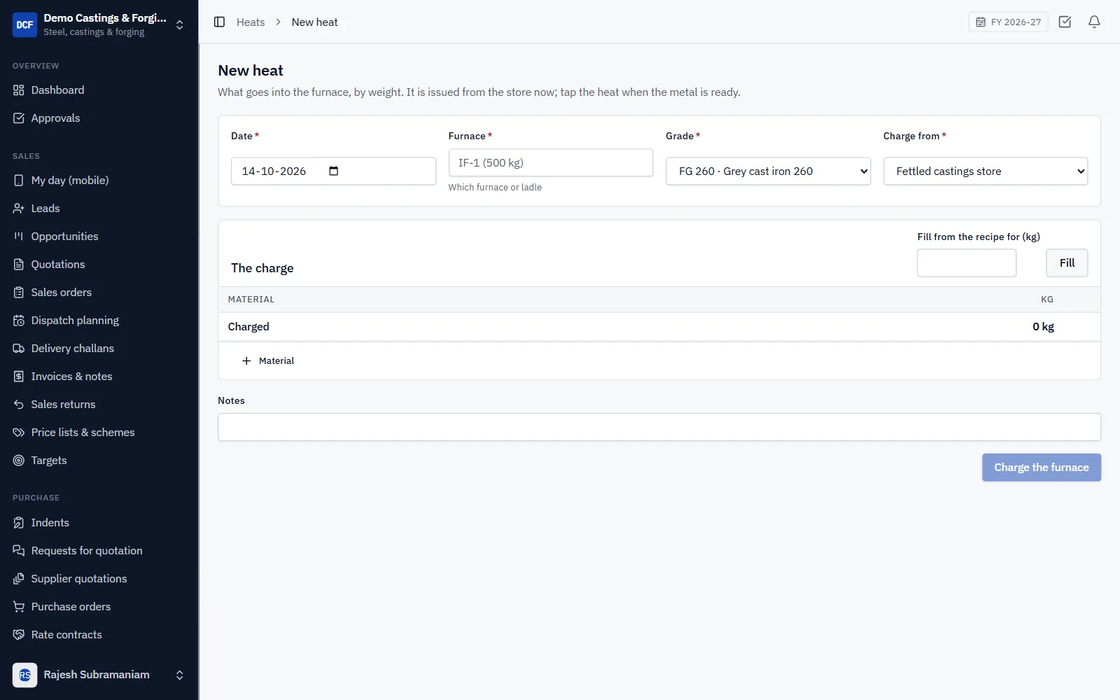 Foundry & Castings ERP Software screenshot