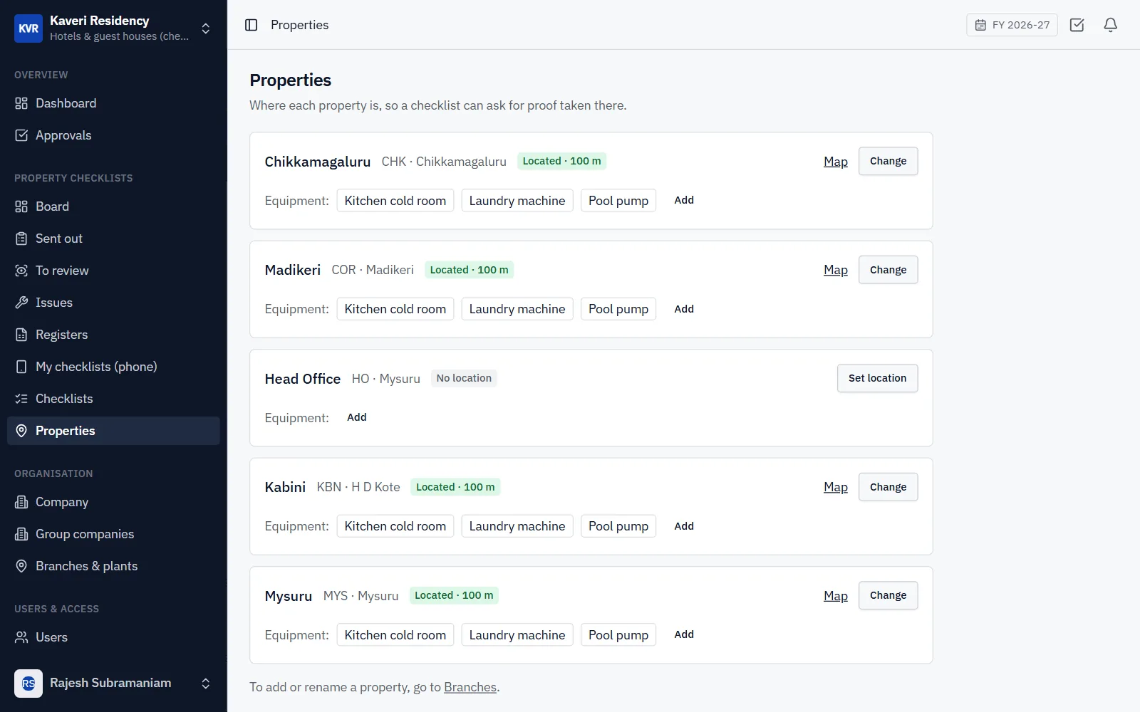 Hotel Checklists Software for Hotels and Guest Houses screenshot