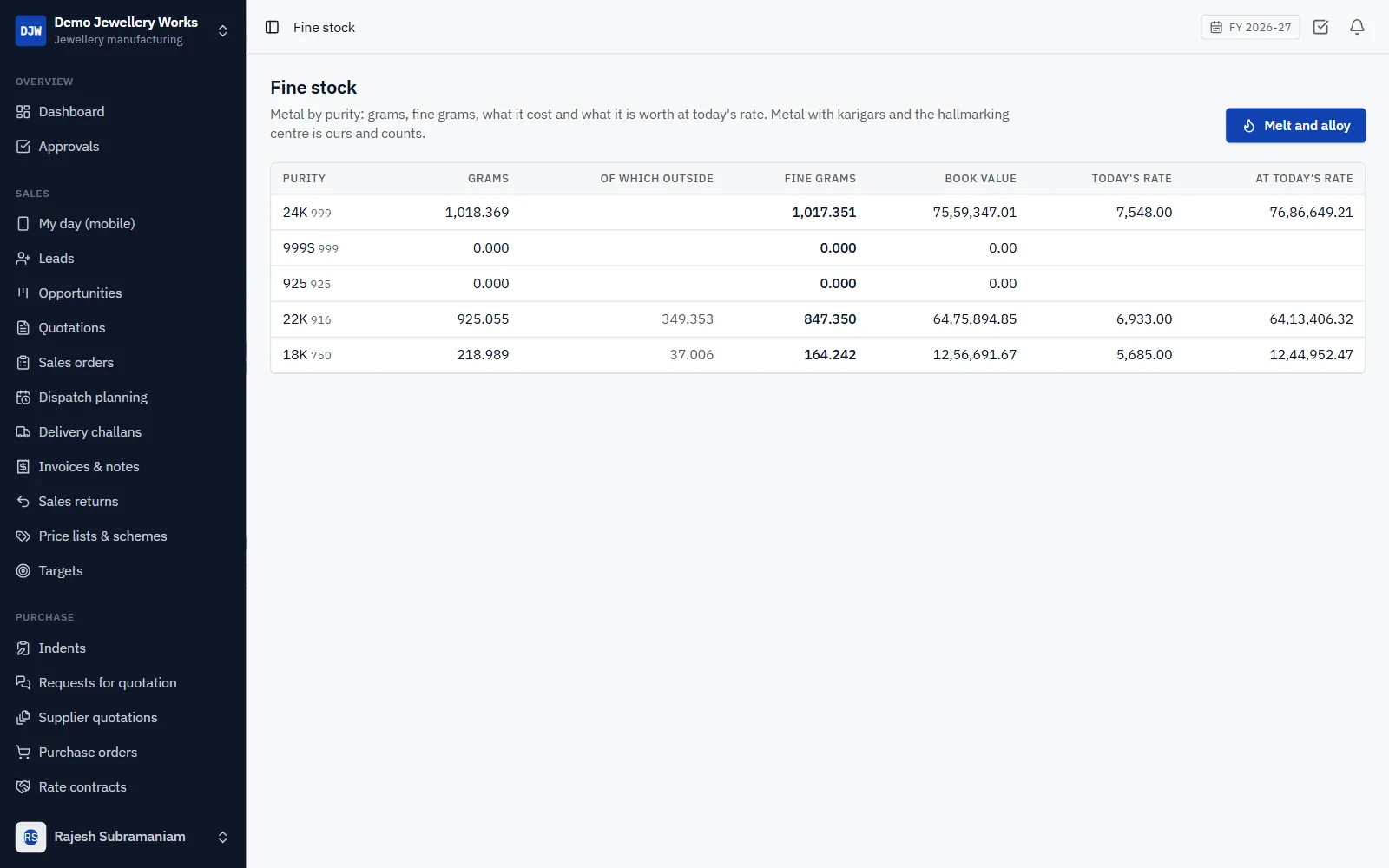 Jewellery Manufacturing ERP Software screenshot