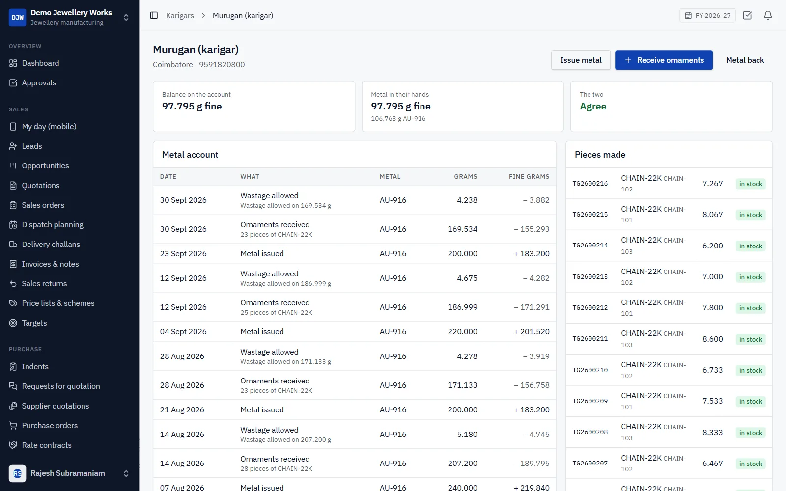 Jewellery Manufacturing ERP Software screenshot