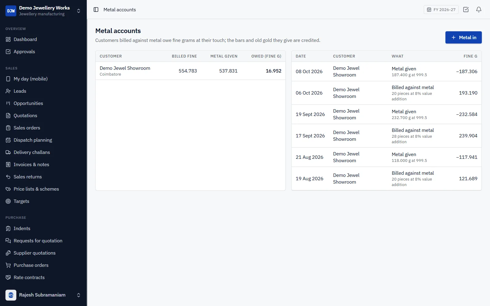 Jewellery Manufacturing ERP Software screenshot