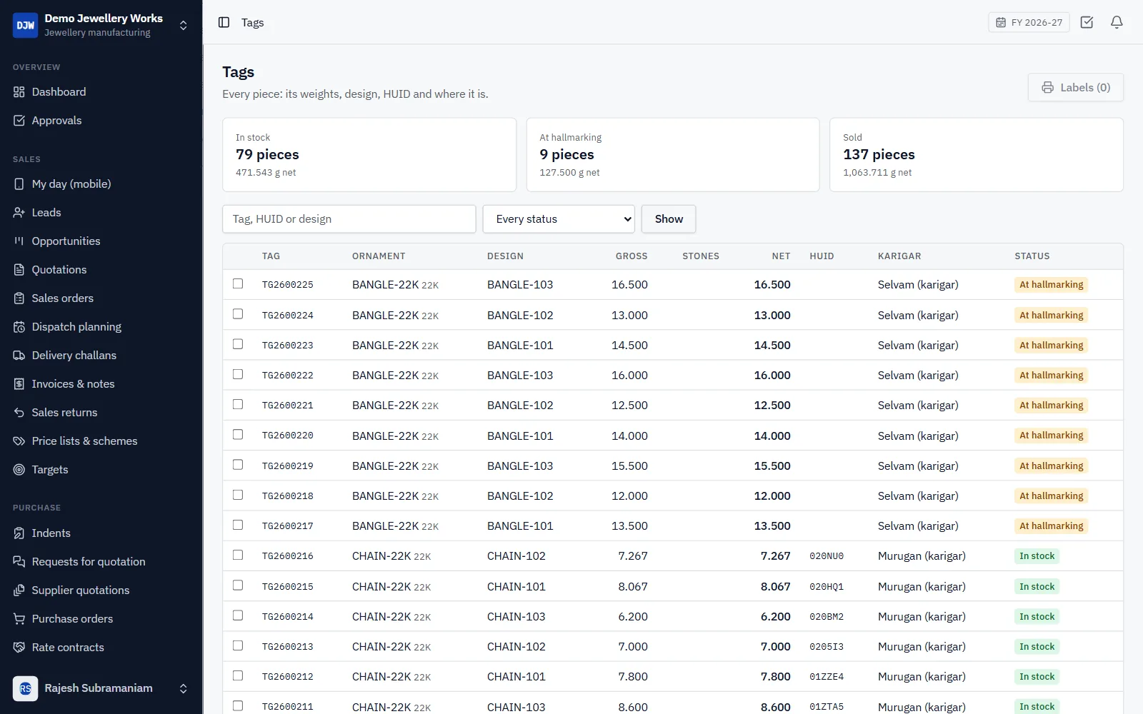 Jewellery Manufacturing ERP Software screenshot