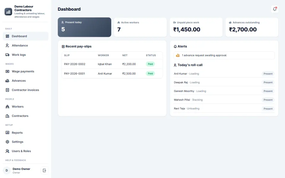 Loading Unloading Labour Management and Wage Software