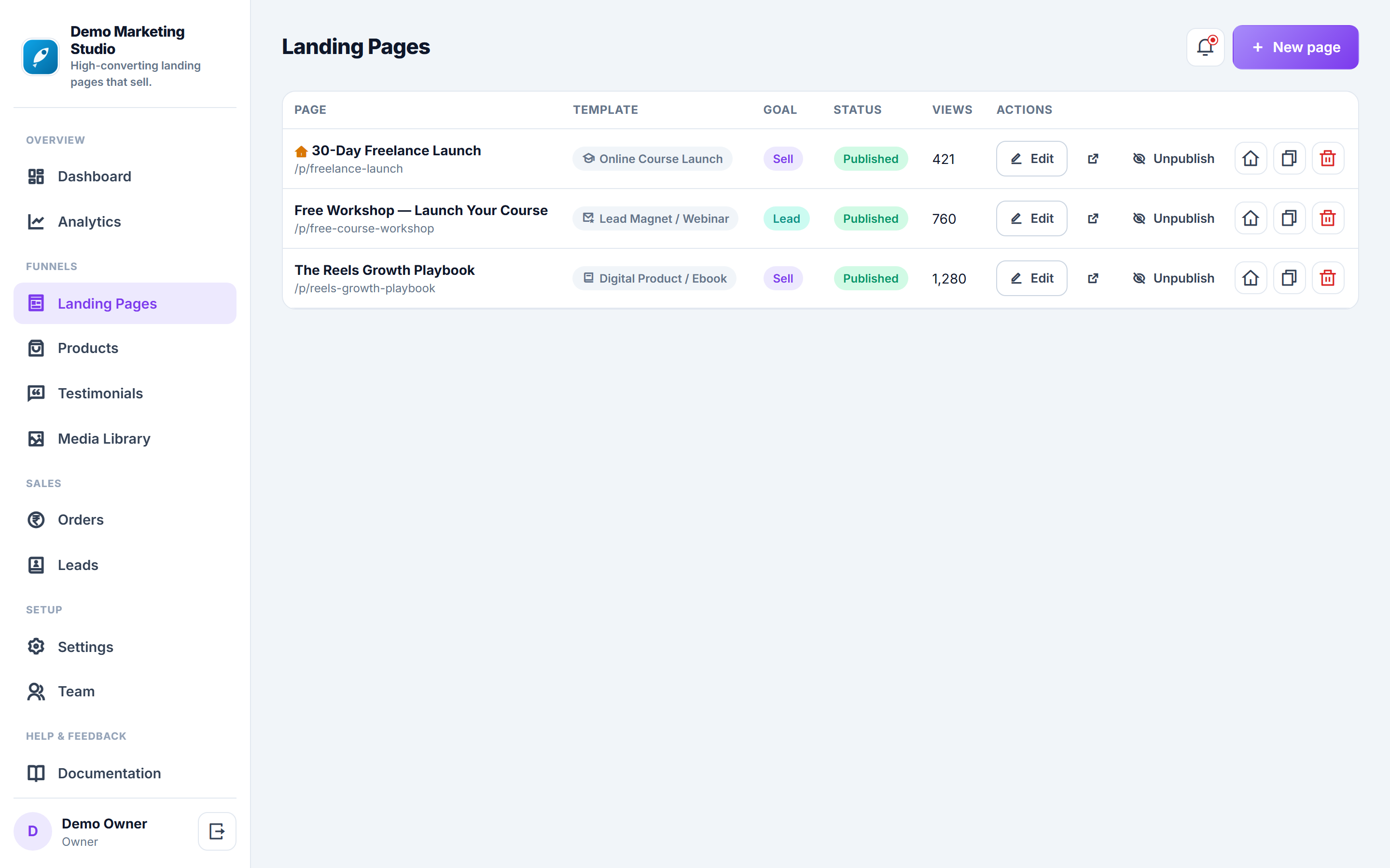 Landing Page & Sales Funnel Builder screenshot