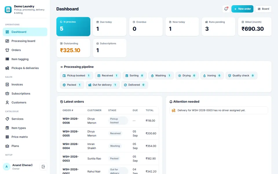 Laundry and Dry-cleaning Management and Order-tracking Software