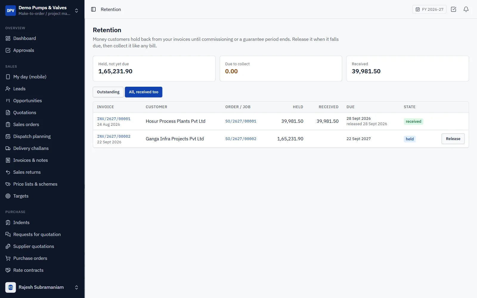 Make-to-Order Manufacturing ERP Software screenshot