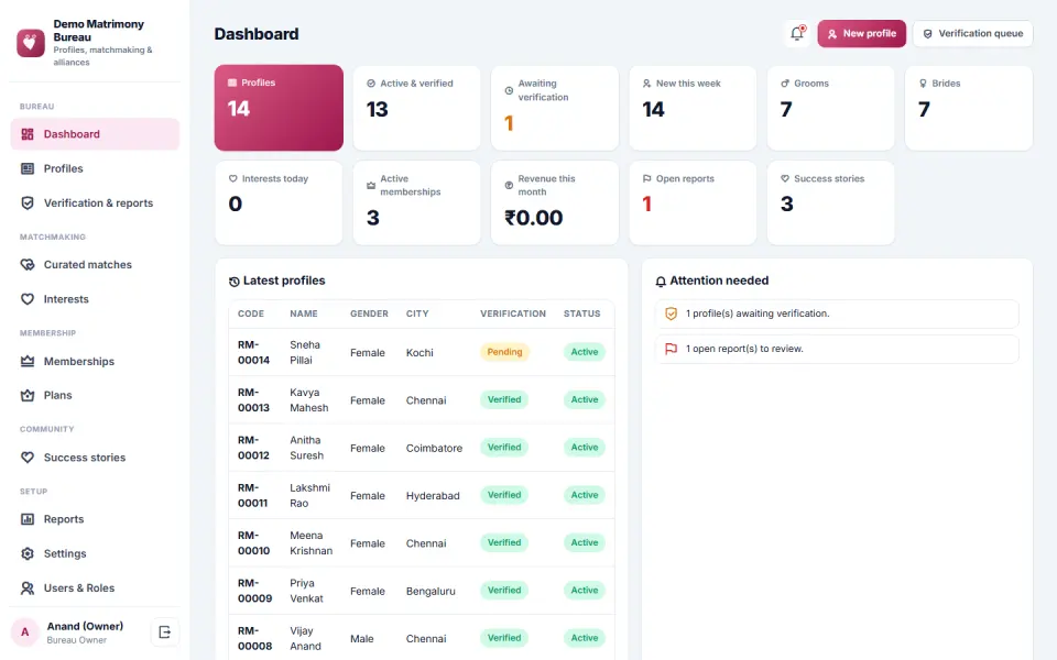 Matrimony and Marriage Bureau Management Software