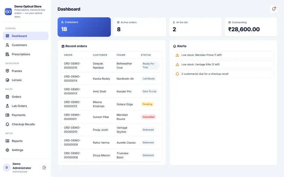 Optical Store Prescription, Frame & Lens Order Management Software
