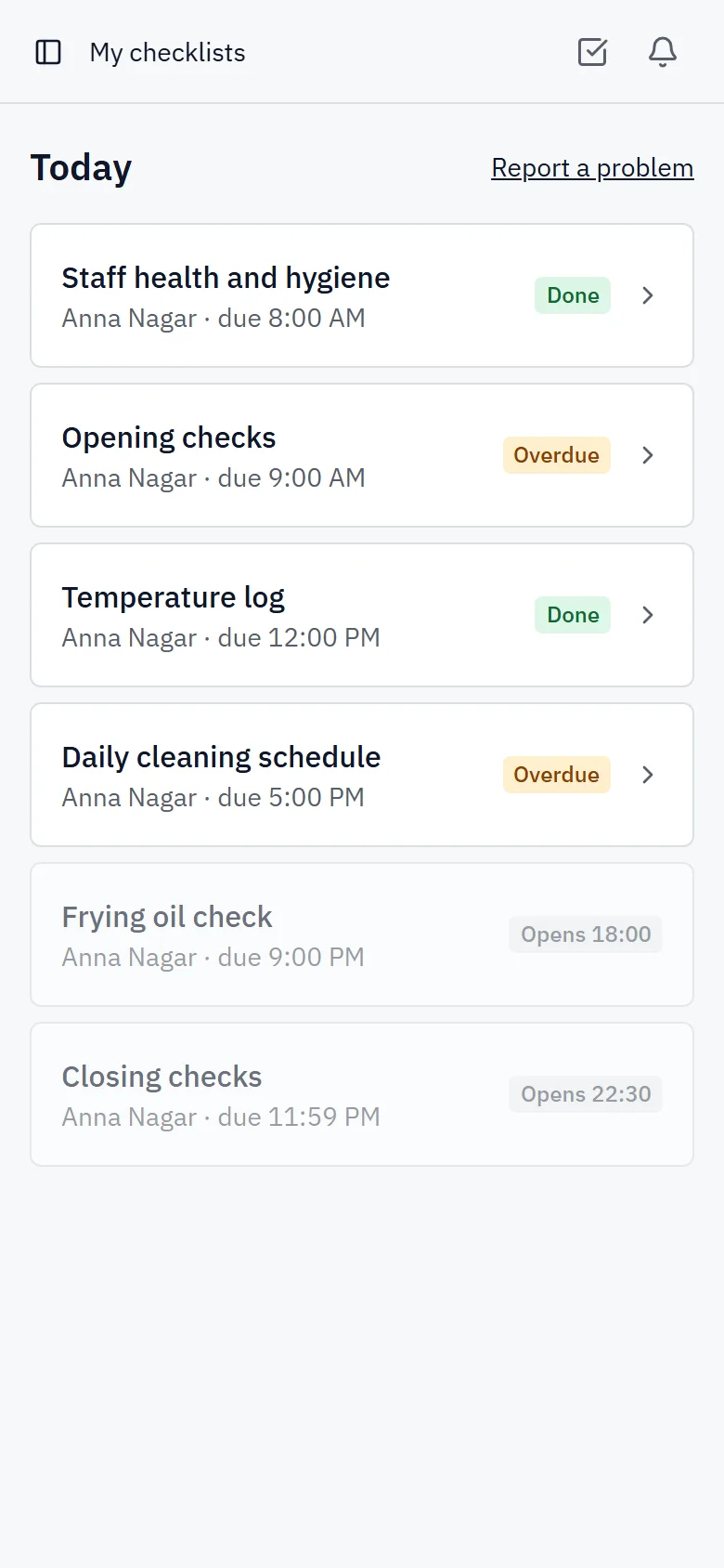 Outlet Checklists Software for Restaurant Chains screenshot