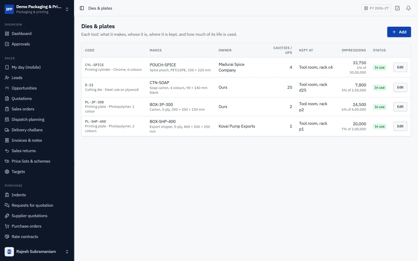 Packaging & Printing ERP Software screenshot