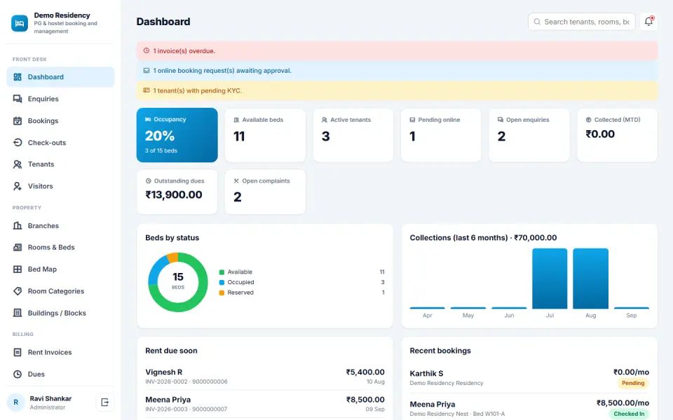 PG and Hostel Booking and Management Software