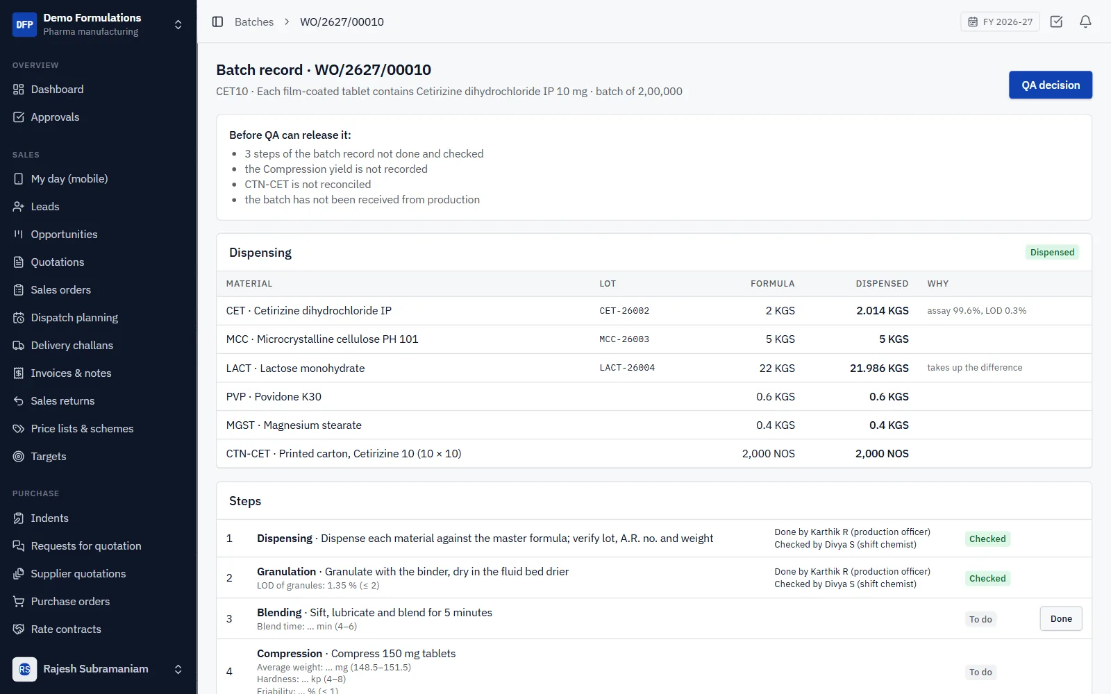Pharma Manufacturing ERP Software screenshot