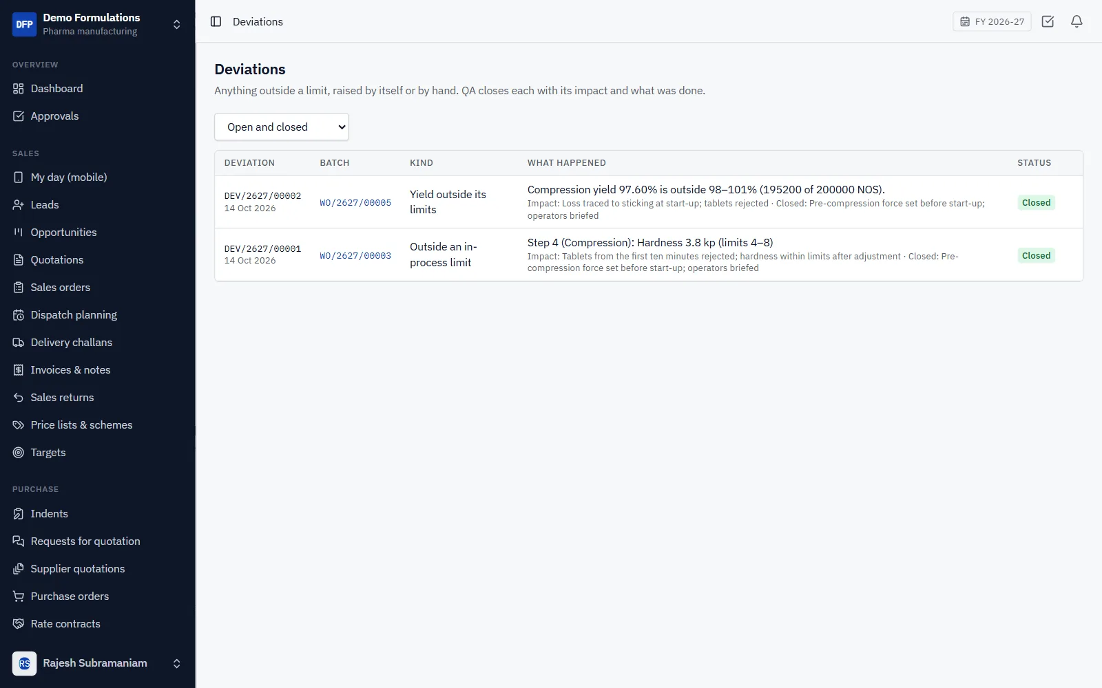 Pharma Manufacturing ERP Software screenshot