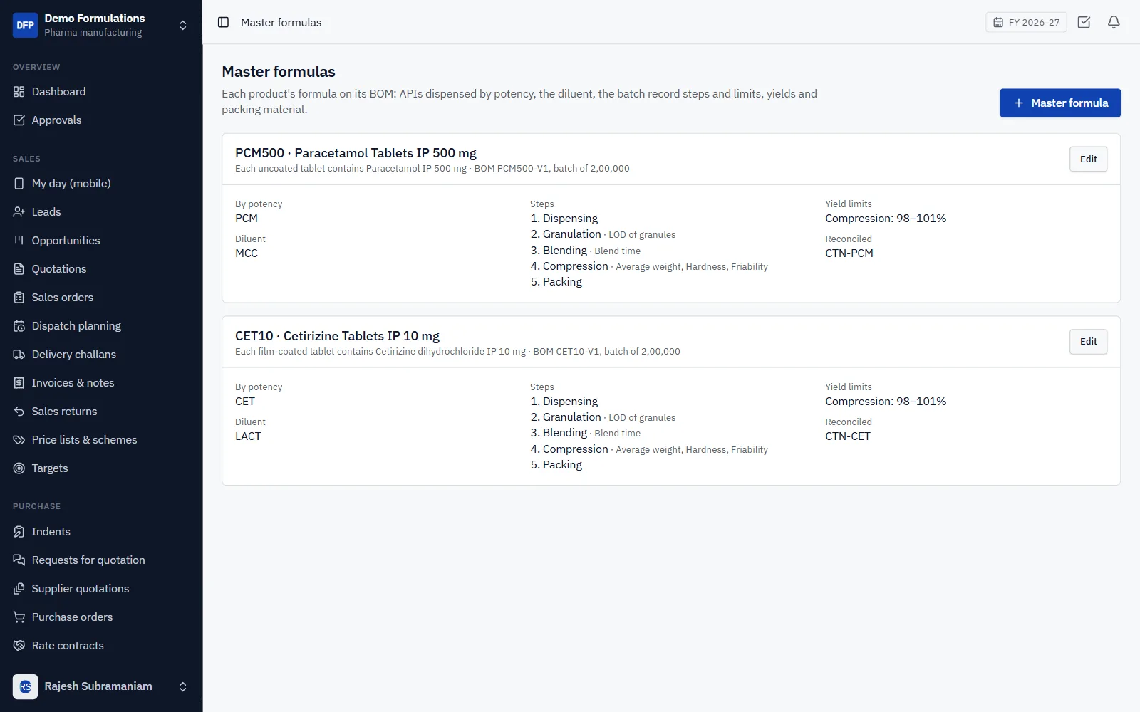 Pharma Manufacturing ERP Software screenshot