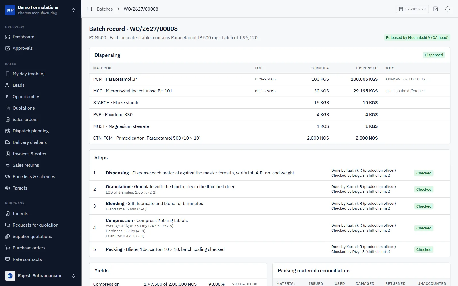 Pharma Manufacturing ERP Software screenshot