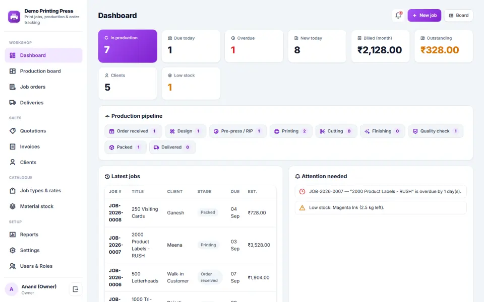 Printing Press Order Management and Job Tracking Software