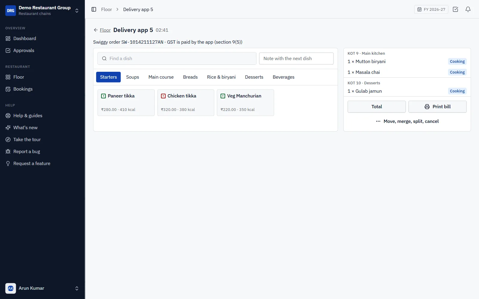 Restaurant Group POS Software screenshot