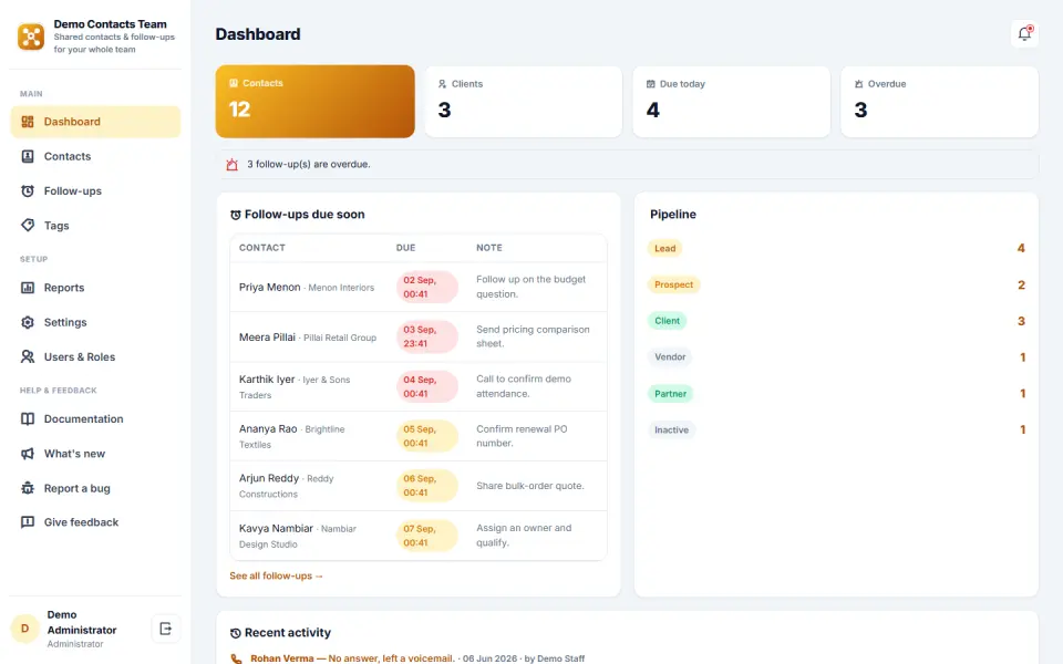 Shared Contact & Follow-up Management Software