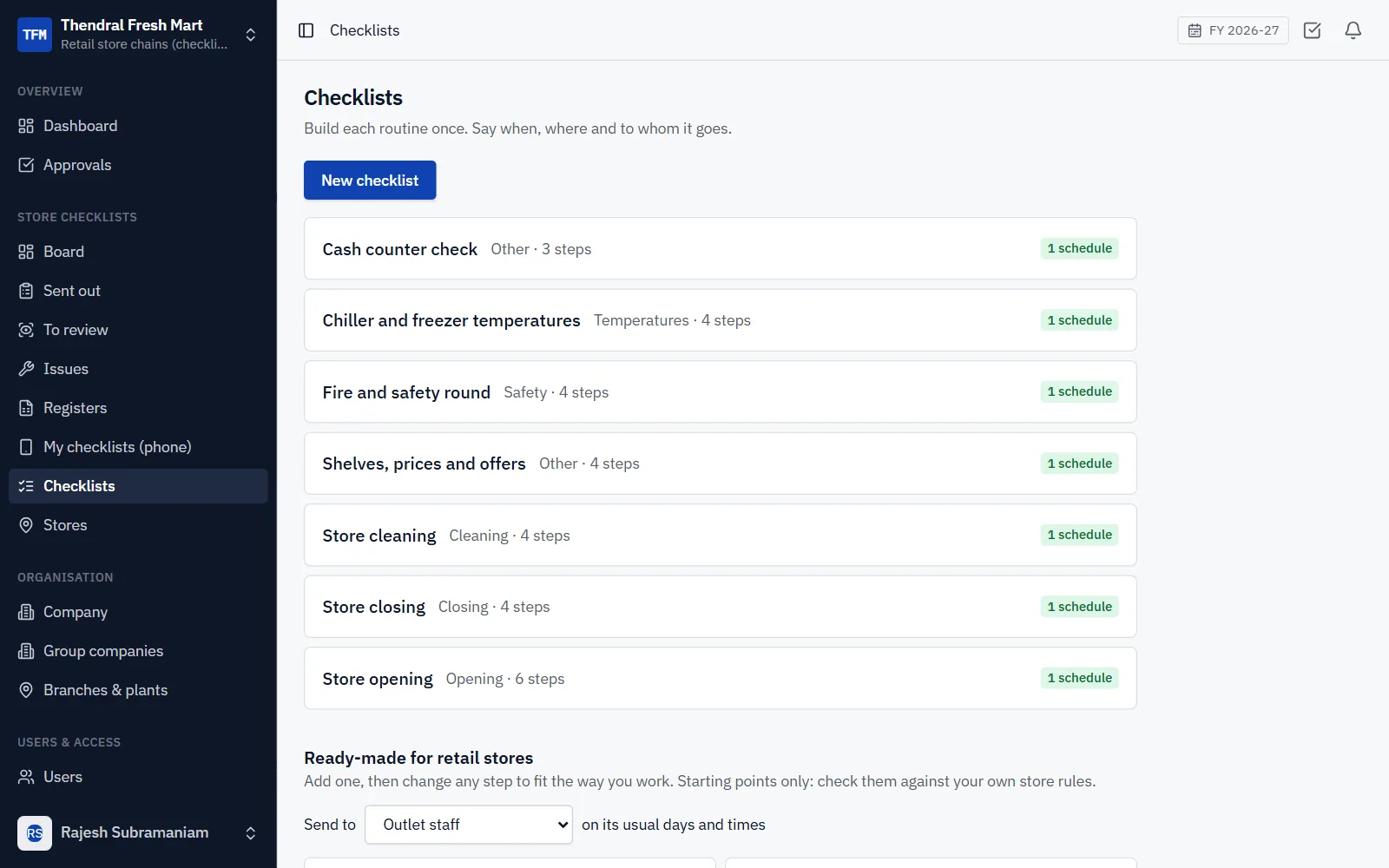 Store Checklists Software for Retail Chains screenshot