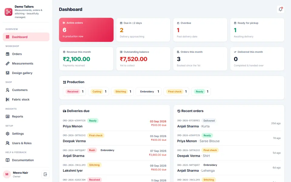 Tailoring & Boutique Order Management System