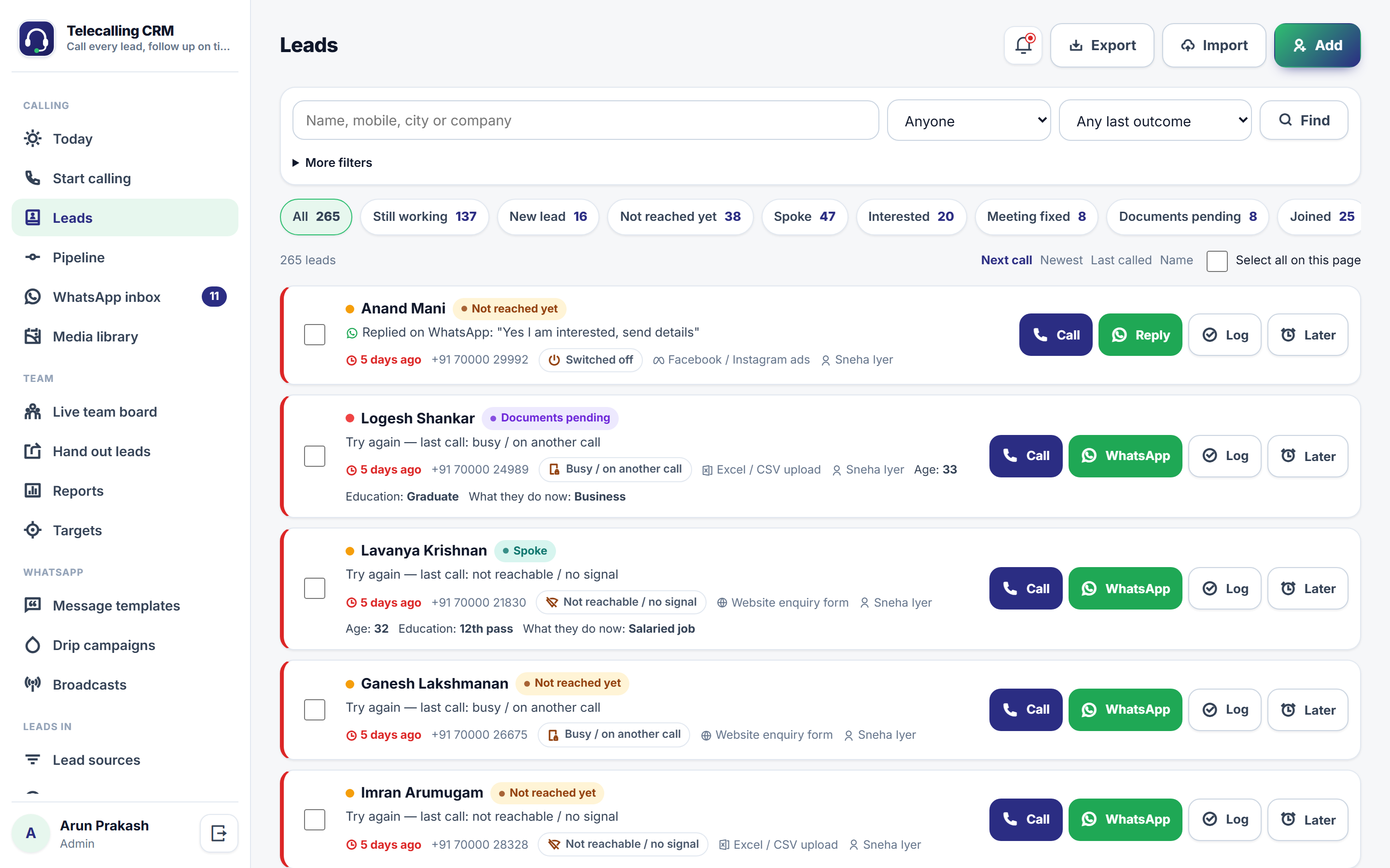 Telecalling CRM Software screenshot