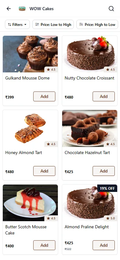 Bakery demo store: browse screen